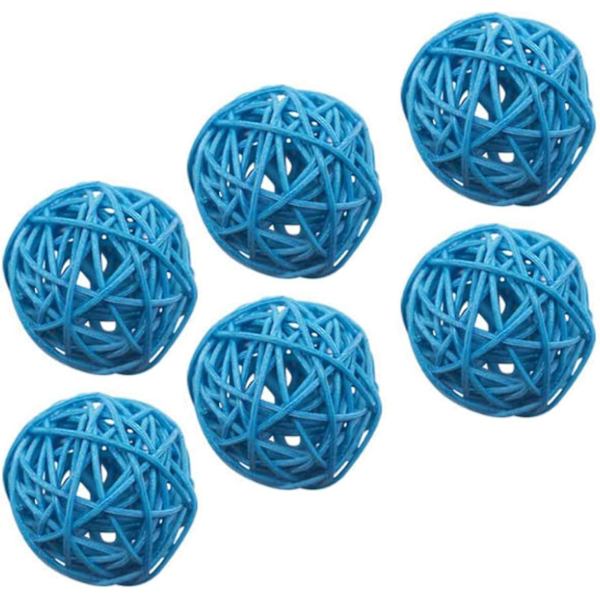 6 stk. Flet Takraw Dekorationskugler Vase Fyldte Hule Kugler Light Blue