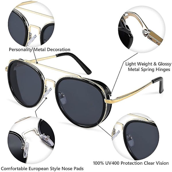 Retro Steam Punk Solbriller Runde Steampunk Dobbelt Bro Aviator Briller Til Kvinder Mænd style2