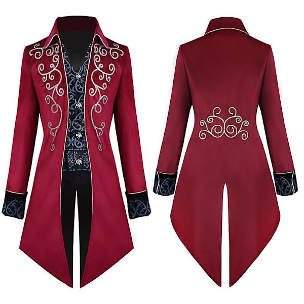 Herr Steampunk Vintage Frackjacka Gotisk Viktoriansk Rock Kavaj Uniform Halloween Kostym RED M