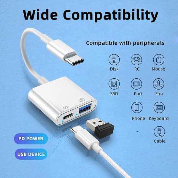 Type A UC-155-TC002 Type-C - Type-A USB3.0 Naaras PD Virran Lataussovitin Yhteensopiva