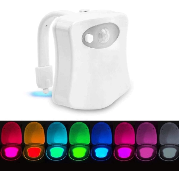 Toalettlys, LED Nattlys for Toalett Baderom Sensor Pir Detektor 8 Fargeskiftende Belysning (aktiveres kun i mørket)