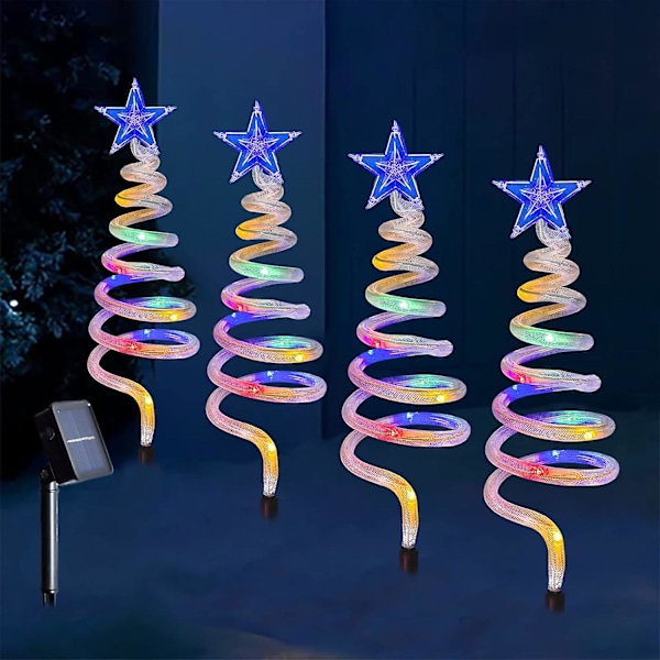 Sæt med 4 Spiral Juletræslys til Sti, Solcelledrevet med 40 LED'er, Sti Markører, Udendørs Juledekoration - Flerfarvet