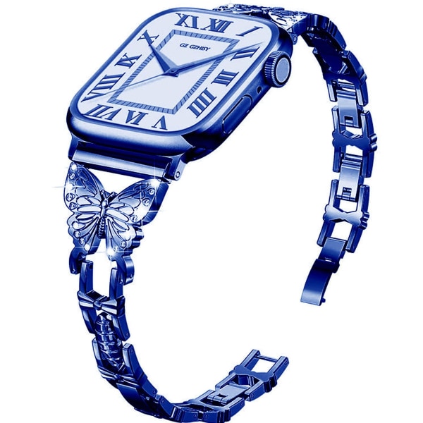 Kompatibel med Apple Watch -band 38 mm 40 mm 41 mm, lätt, lätt justerbar rem för kvinnor, glänsande diamant på fjäril, metallrem för Iwatch Seri