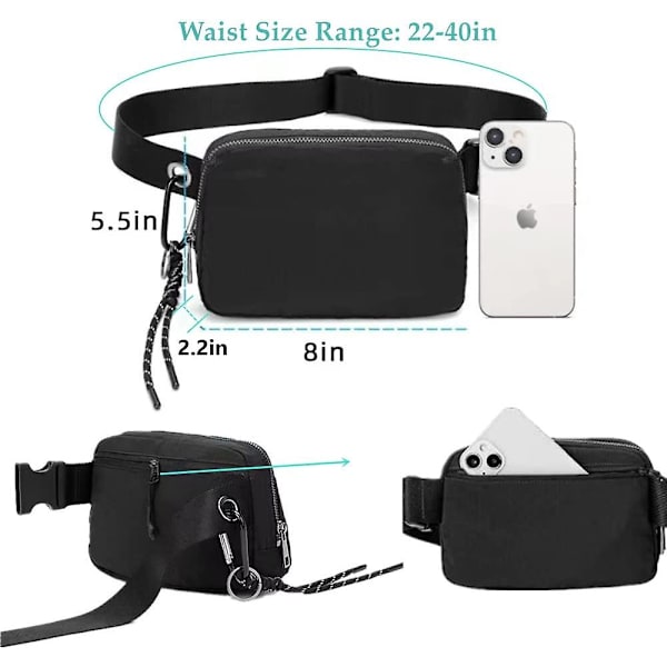 Vyölaukut naisille ja miehille, Crossbody-vyölaukut muoti Mini-vyölaukku, säädettävä hihna Bum-laukku juoksuun, patikointiin, matkustamiseen, treeniin, irrotettavalla avaimenperällä