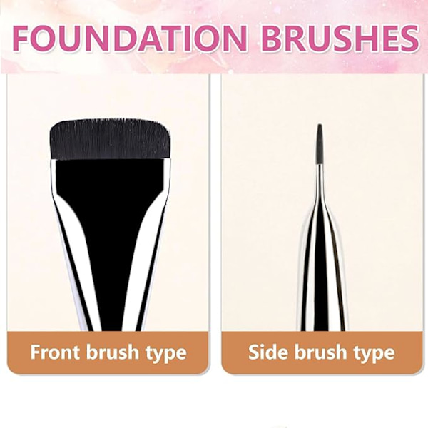 2 stycken foundation sminkborste, platt huvud foundationpensel, flytande puderborste, ultratunn sminkborste