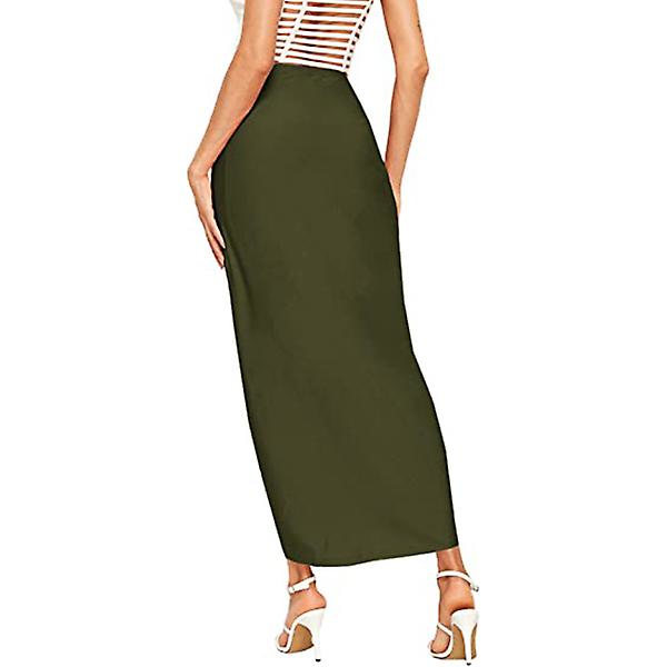 Kvinnors Casual Slit Wrap Asymmetrisk Elastisk Hög Midja Kjol Green M