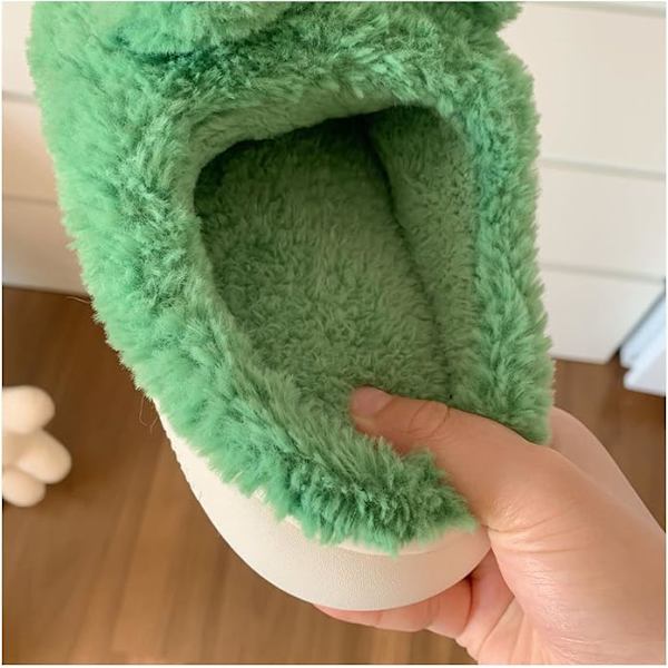 Søte frosketøfler for kvinner Kawaii lodne plysj sovesaltøfler fluffy hus slippers 38