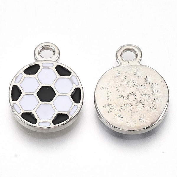 Legering Emalje Vedhæng Sports Charms Fodbold/Soccerbold Platin Hvid 16.5x12.5x2mm Hul: 2mm