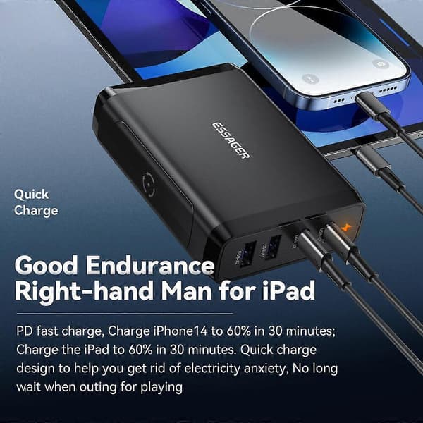 100W Gan 4-port USB PD-lader: 2 USB-C & 2 USB-A hurtigladeadapter for iPhone, Samsung, Huawei, Oppo