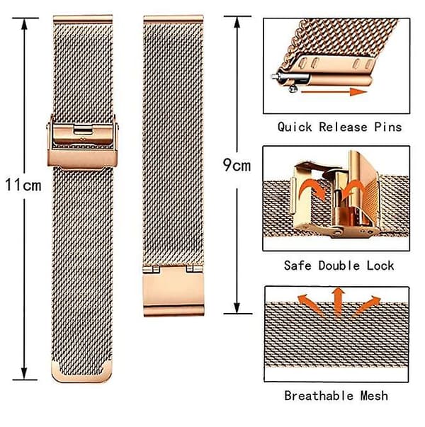 12-24mm Herre Dame Quick Release Rustfrit Stål Ur Mesh Rem Rose Guld