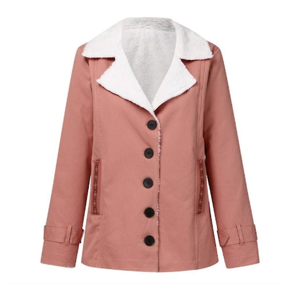 Vinterjakker til kvinder, fleeceforet kort frakke med knaplukning, hoftelang XL Pink