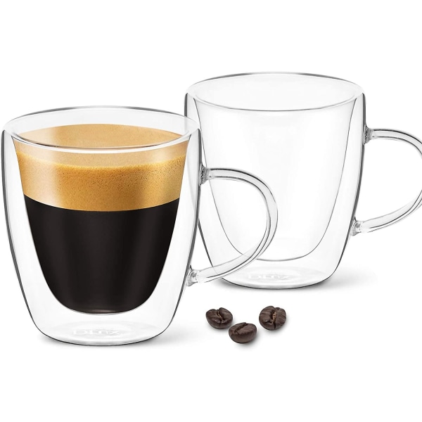 Espressokoppar 80 ml, Dubbelväggiga, Set med 2 3oz Glas med Handtag, Isolerat Borosilikatglas Tekopp