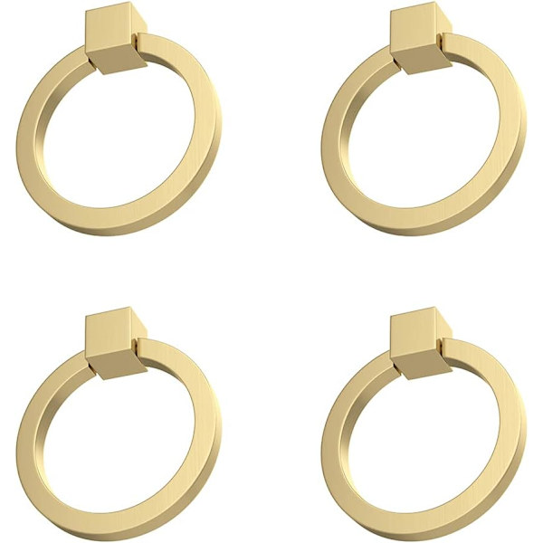 4 st borstade guld skåp ring handtag, mässing möbler låda handtag hårdvara skåp ring kök låda handtag ringar