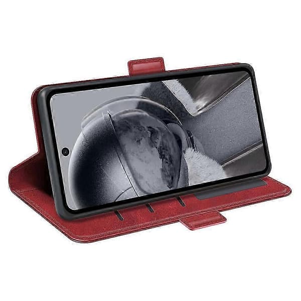 For Hmd Pulse/ Pulse+/ Pulse Pro Wallet Case Kalvetekstur Læder Stå Telefon Cover Red
