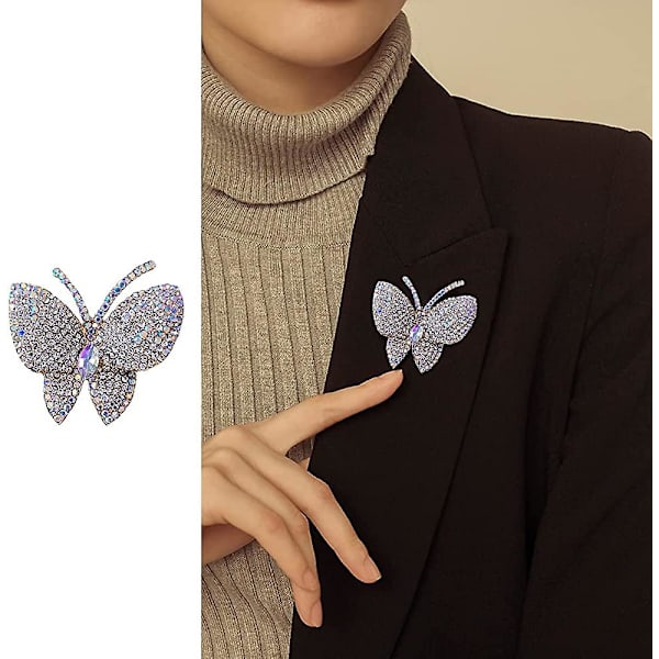 Svart fjäril strass brosch pin för kvinnor flicka män överdrivna Ab kristallkluster mode tecknad djur kavajslag stift klänning accessoarer unisex Del