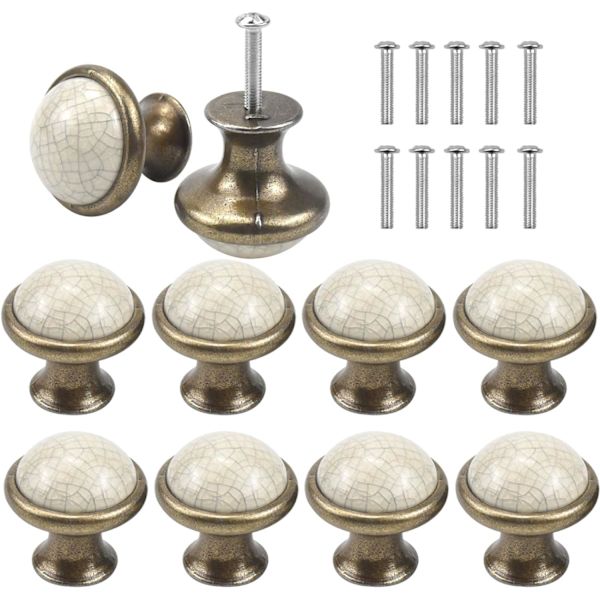 Pakkaus, jossa 10 nuppia kaapin laatikkoon keittiöön, 33 mm vintage-laatikon nuppeja, keraamisia kaapin oven nuppeja, ovenkahvoja, laatikonkahvoja