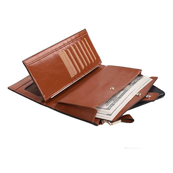Retro Stil Toppskikts Läder Tri-fold Multifunktionell Kortfack Dragkedja Plånbok för Kvinnor