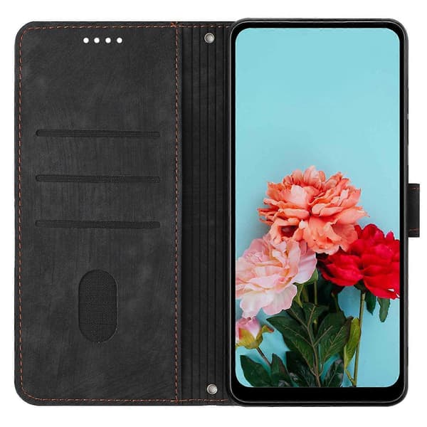 Til Samsung Galaxy S25 Ultra Etui Prægede Linjer Læder Telefon Cover Foldbart Stativ - Brun Black
