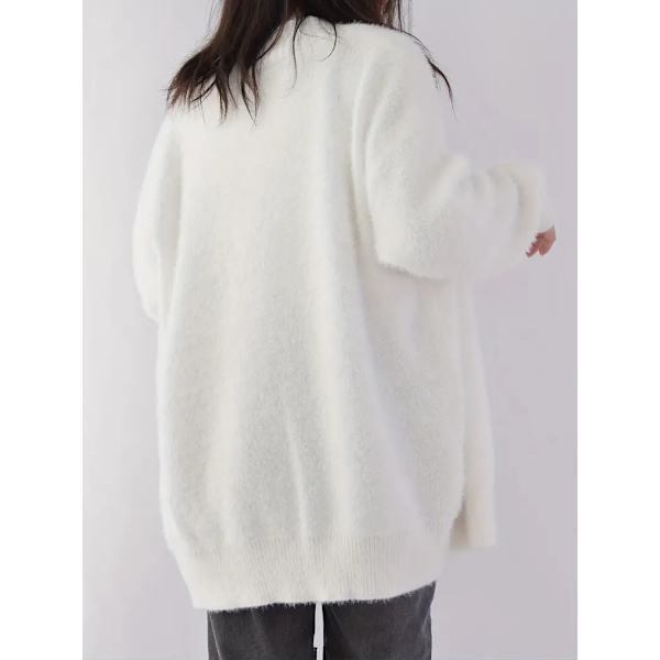 Solid V-halsad kofta, elegant långärmad kofta för höst och vinter, damkläder white 2XL
