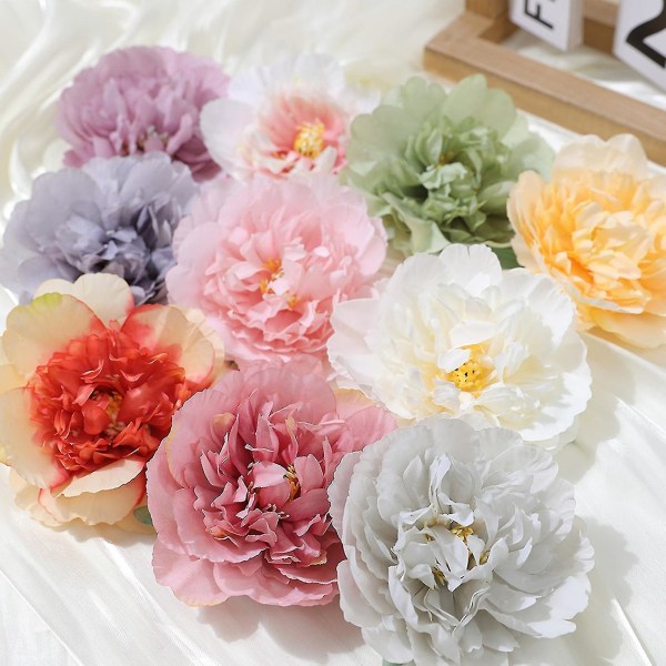 5 stk. Kunstig Blomsterhoved Vejrbestandig Romantisk Kunstsilke Blomstrende Pæon Kunstig Blomst Bryllupsdekoration Light Grey