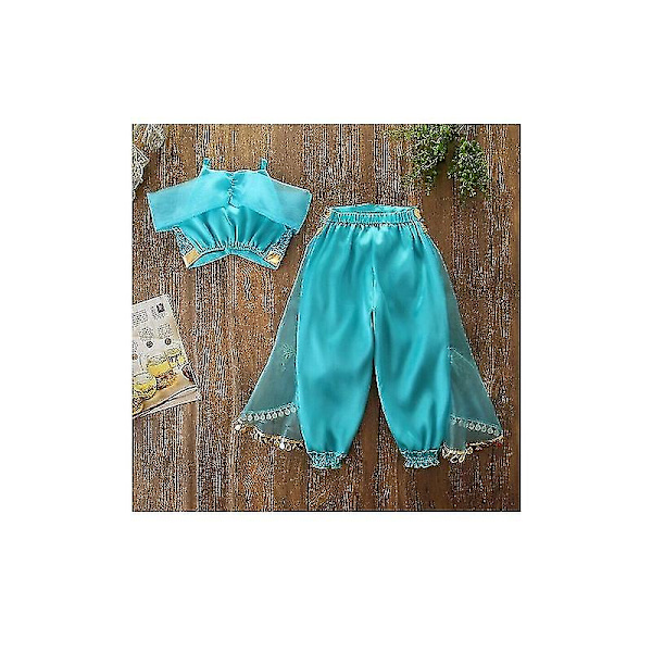 Underbara Aladdin Jasmine Princess Halloween Princess Barn Flickor Kläder Set Cosplay Kostym Festkläder 3-8y 150