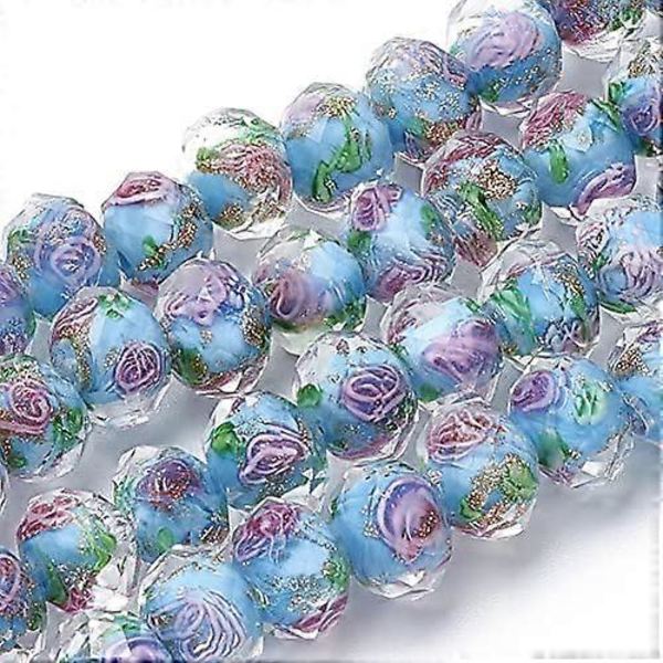 70 st 6~8mm Guld Sand Lampwork Pärlor Glas Handgjorda Runda Lösa Pärlor för Rosenkrans Tillverkning Smyckeshantverk med 2mm Hål - Dodger Blue