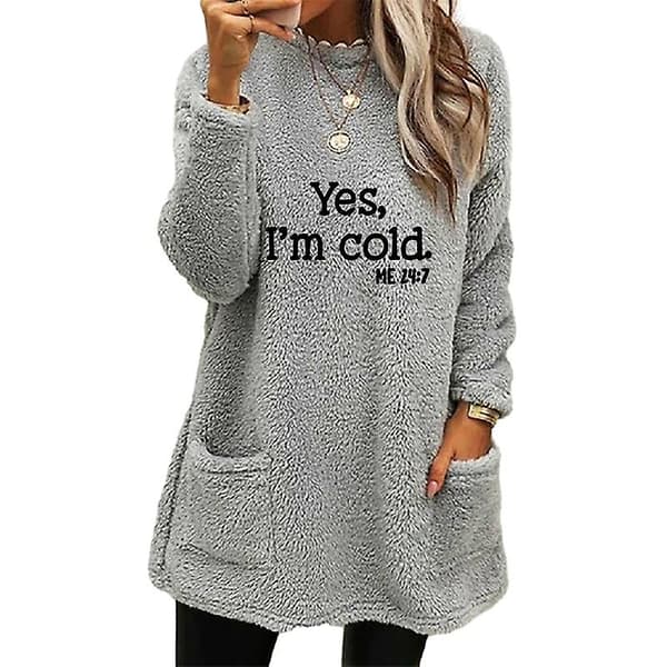 Sjove Sprog Sweatere Til Kvinder Langærmet Fleece Sherpa Vintertrøjer White S