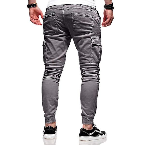 Mænds Cargobukser med Lommeflap, Snørelukning og Elastisk Talje Dark Grey M