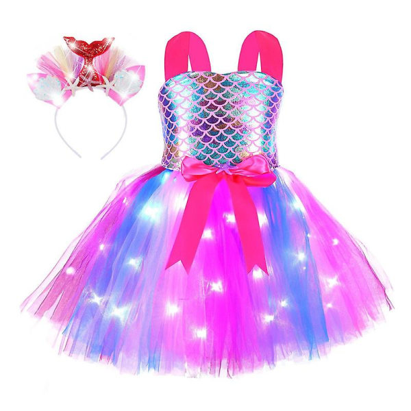 Tyttöjen merenneitoasu LED-valoilla, prinsessatutu-mekko Pink style1-S