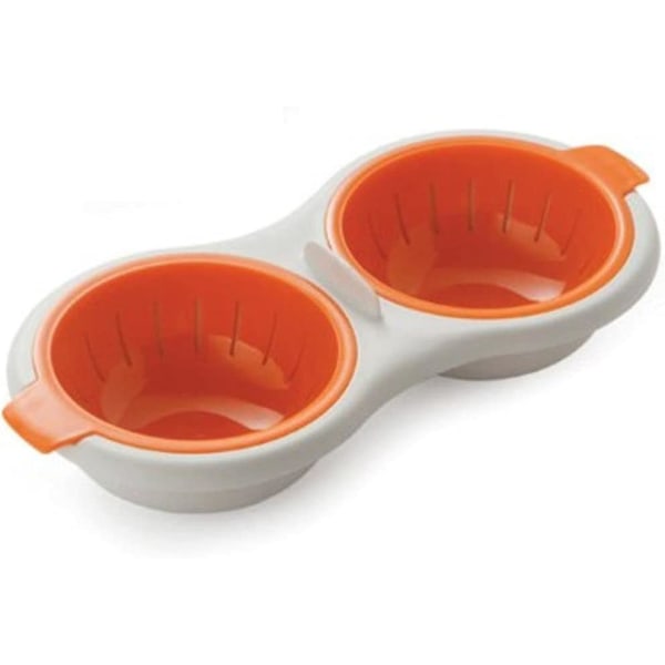 1 Pack Äggpocherare, Dubbel Avlopp Äggkokare, 2 - Kammare Mikrovågsugn Äggkokare Kök Matlagningsredskap, Avlopp Äggkokare För Mikrovågsugn Eller Spis - Orange