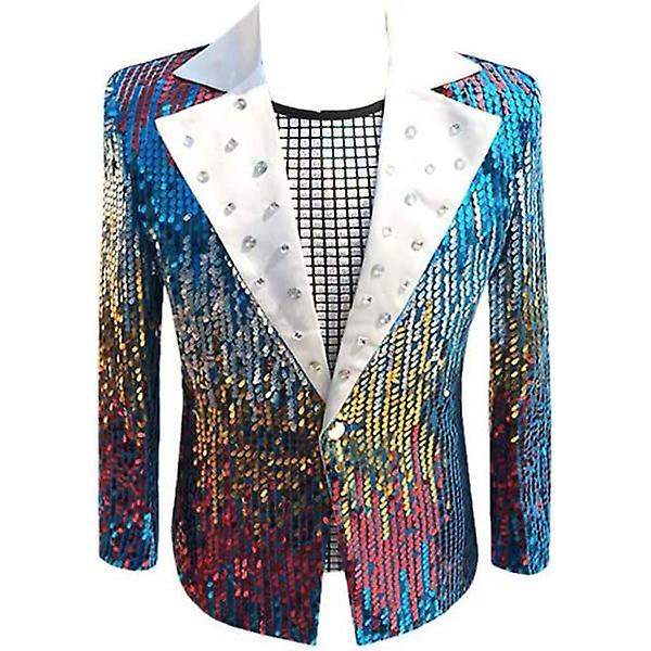 Herr Sequin Kostymer Smoking Kavaj, Fest Show Punk Bal Scen Blazer Blue XL