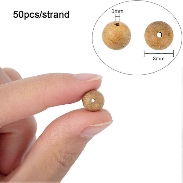 100 st 8 mm Sandelträpärlor Naturliga Runda Polerade Lösa Pärlor Boll Distanspärla för Smyckestillverkning Heminredning Makramé Julgran