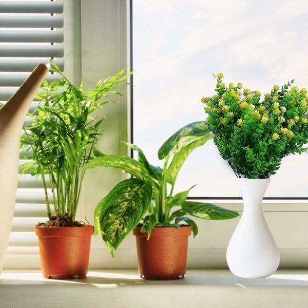 4 stk. Kunstig Blomst Eukalyptus Bukett Planter Grønt, UV-bestandige Falske Eukalyptusblomster (gul) yellow