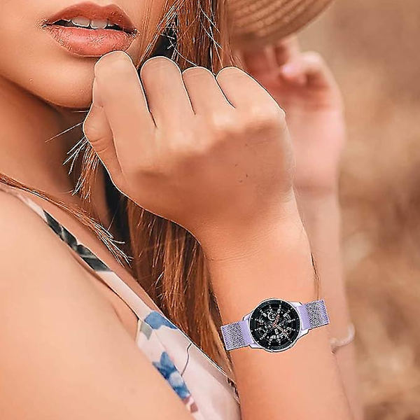 22mm Rem For Samsung Garmin Huawei, Magnetisk Armbånd i Rustfritt Stålnett For Menn og Kvinner (lavendel lilla)