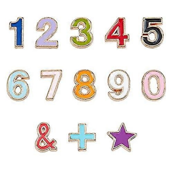 52 stk. Tal 0-9 Charms Farverige Legering Emalje Perler Stjerne og Plus Tegn Form Charms Lys Guld