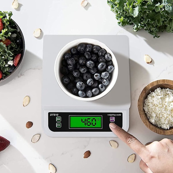 Elektronisk kjøkkenvekt 30kg / 1g. Matvekt Digital Matlaging Hjemmelaging Fruktveiing Multifunksjonsvekt (farge: Hvit. Størrelse: 30kg-1g)