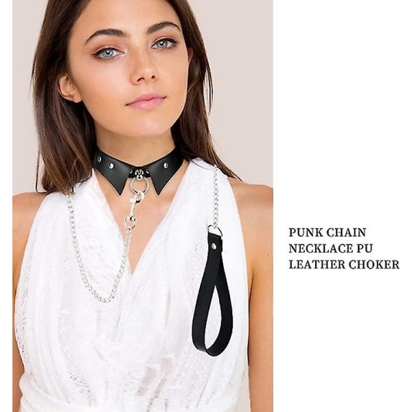 Punk Hauling Chain Pu Läder Krage Halsband Halsrem Goth Nattklubb Goth Koppel Bälten Justerbar Storlek