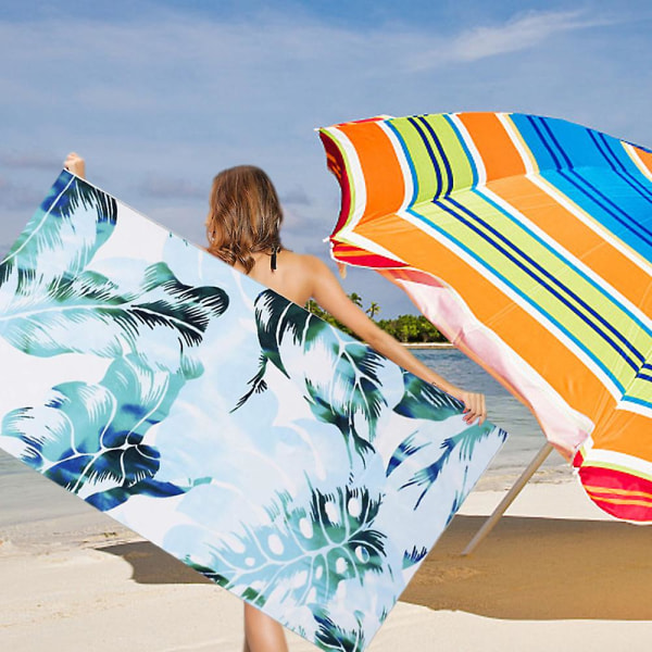 Strandhandduk överdimensionerad 75*150 cm Sandfria handdukar, Camping Sport Strandtillbehör, blå slipsfärg Leaves
