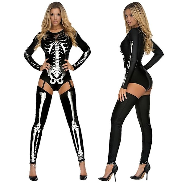 Halloween Dame Skelet Bodysuit, 3d Cosplay Skelet Kostume Jumpsuit Silver