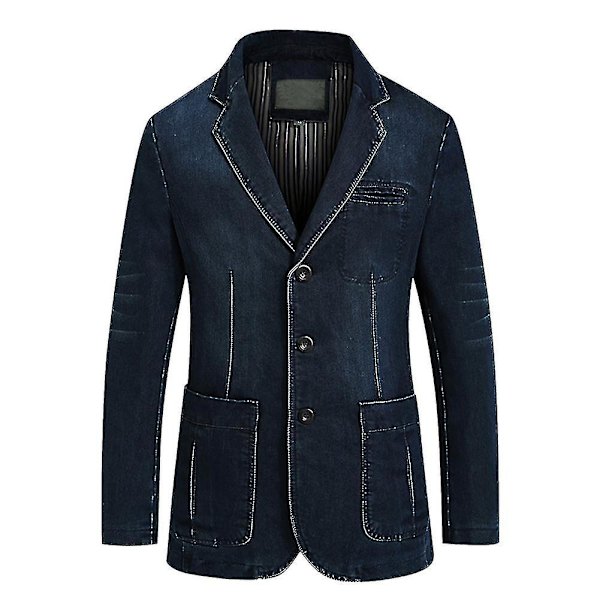 Kavaj i denim med krage och flera fickor för vardagsbruk Dark Blue 2XL