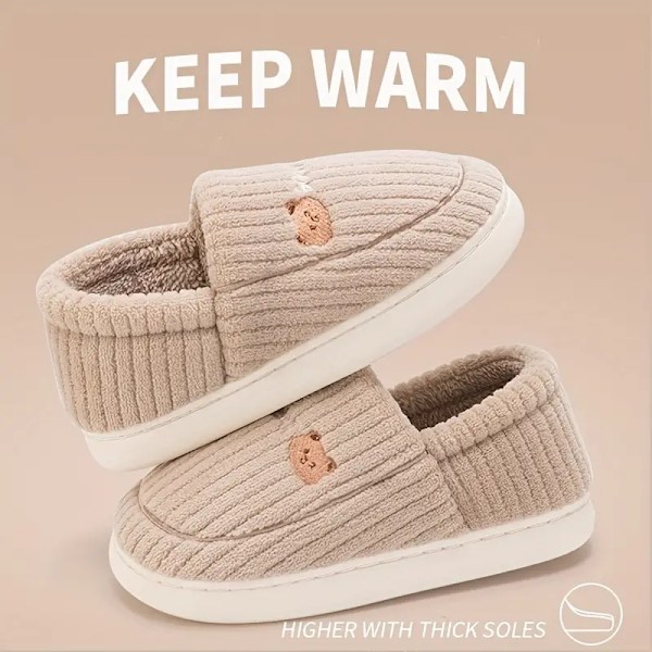 Söta björnplyschtofflor för kvinnor, fluffiga varma slip on inomhus halkfria skor, sovrumstofflor grey EU38 39