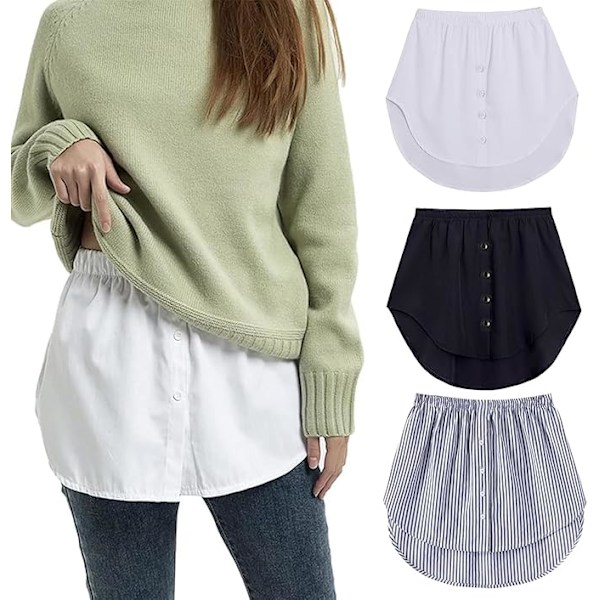 Pakke med 3 Underskjørt Dame Bluse Skjørt Forlengelse, Skjorte Forlengelse Bluse Skjørt, Bluseforlenger, XXL