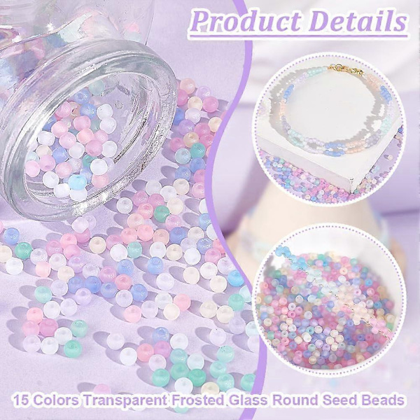 150g Glasfrö Pärlor 15 Färger 3mm Lösa Frö Pärlor Kit Vännskap Midjepärlor Transparent Frostad Kristall Pärlor för Vår Sommar Halsband Armband