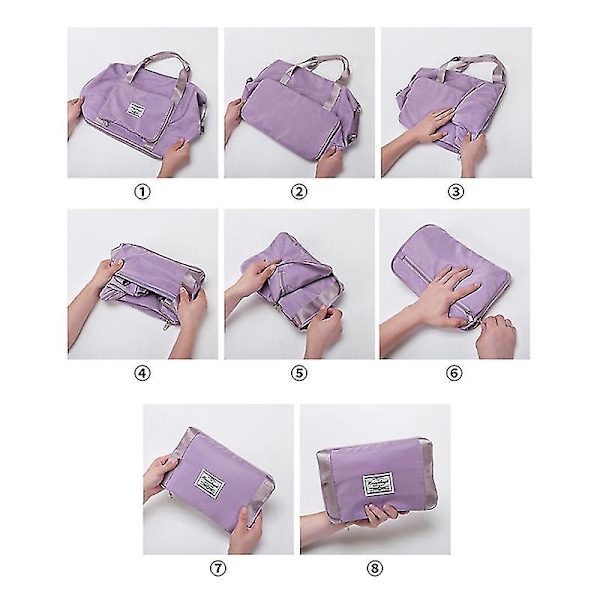 Foldbar Rejsetaske med Stor Kapacitet, Vandtæt Oxford Skuldertaske, Udvidbar Gymnastiktaske Light Purple