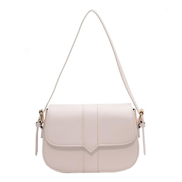 Mote Retro PU Lær Sadelveske Skulderveske Crossbody Veske Dame Ensfarget Underarmsveske creamy white