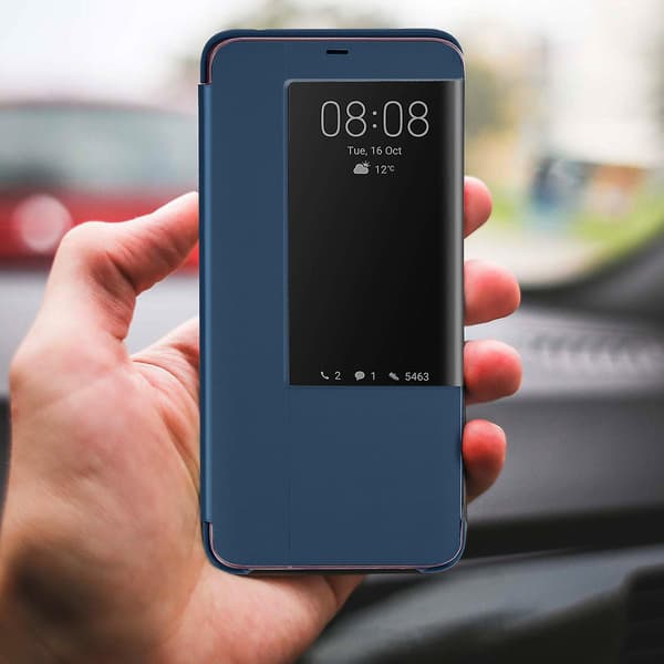 Folio Etui til Huawei Mate 20 Vindue Tidsvisning Video Stand Navy