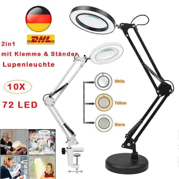 LED-suurennuslamppu, työpaikkalamppu - 8x suurennus (musta) white