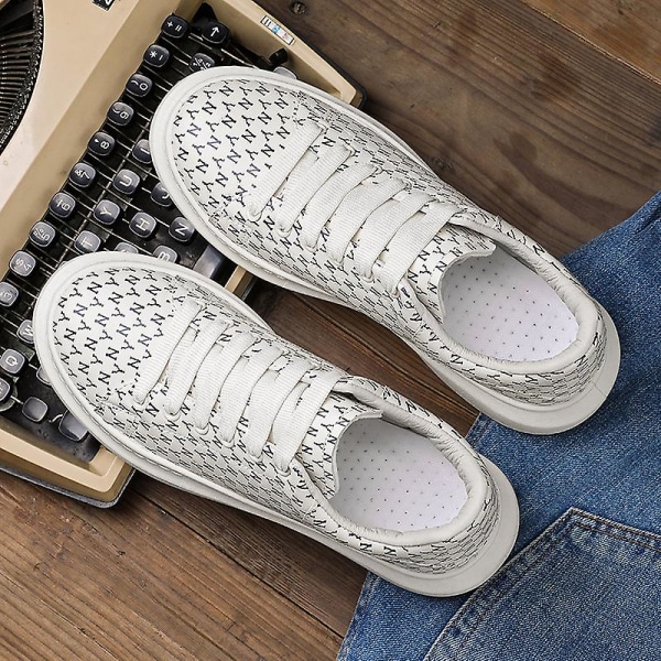 Herre Casual Sko Mode Højdeforøgende Flade Sko Løbesko Fr1460 White EU 43