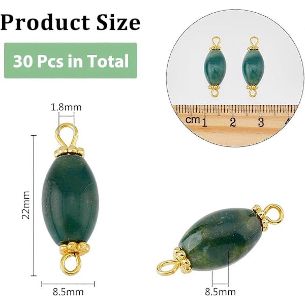 30 st Naturliga Mossagat Länkar Berlock Sten Hänge Kopplingar Oval Ädelsten Länkar Naturinspirerade Länkar Berlock med Mässing Dubbelögla för Smyckestillverkning