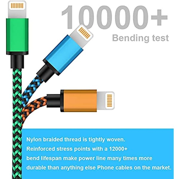 Iphone Ladekabel 2m 3-pakning Iphone Ladekabel Lang Iphone Lightning Kabel Farget Flettet Usb Iphone Hurtigladerledning Kompatibel